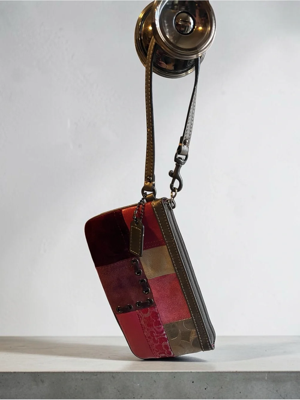 Coach Patchwork Red and Brown Wristlet